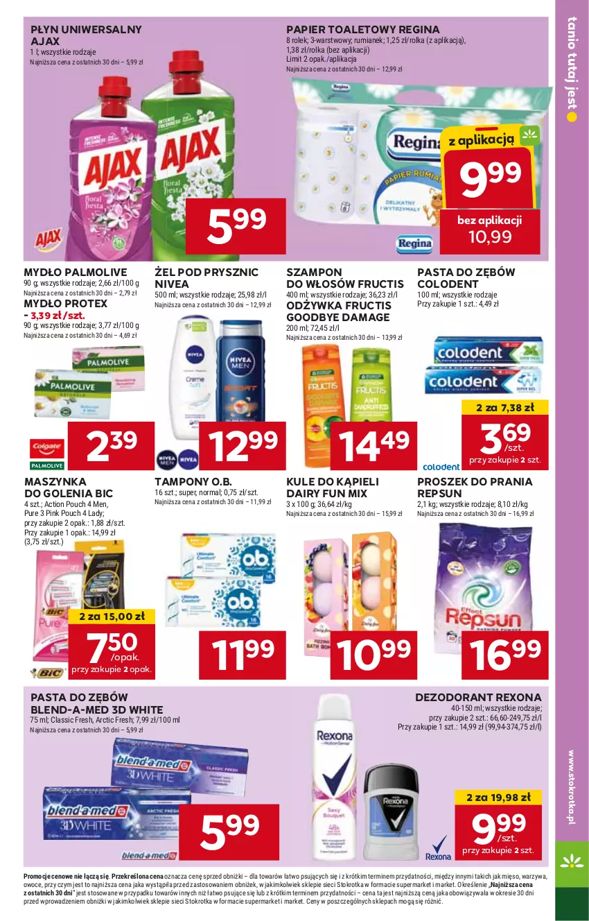 Gazetka promocyjna Stokrotka - Supermarket - ważna 16.05 do 22.05.2024 - strona 29 - produkty: Ajax, BIC, Blend-a-Med, Dezodorant, Fructis, Gin, Maszynka, Maszynka do golenia, Mydło, Nivea, O.B., Odżywka, Palmolive, Papier, Papier toaletowy, Pasta do zębów, Proszek do prania, Rexona, Szampon, Szynka, Tampony