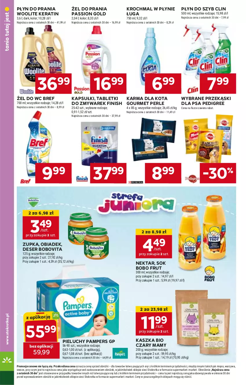 Gazetka promocyjna Stokrotka - Supermarket - ważna 16.05 do 22.05.2024 - strona 30 - produkty: BoboVita, Bref, Clin, Deser, Finish, Nektar, Pampers, Pedigree, Pieluchy, Płyn do prania, Płyn do szyb, Przekąski dla psa, Ser, Sok, Tablet, Woolite