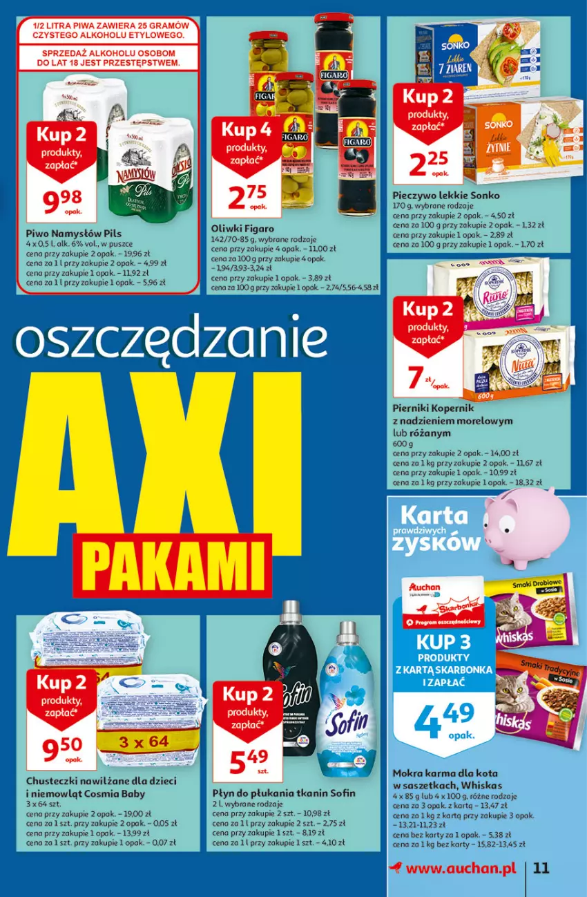 Gazetka promocyjna Auchan - Hiperoszczędzanie w wersji Maxi Paki Hipermarkety - ważna 16.09 do 22.09.2021 - strona 11 - produkty: Dzieci, Gra, Mokra karma, Namysłów, Oliwki, Piec, Pieczywo, Piernik, Piwa, Piwo, Płyn do płukania, Róża, Sonko, Whiskas