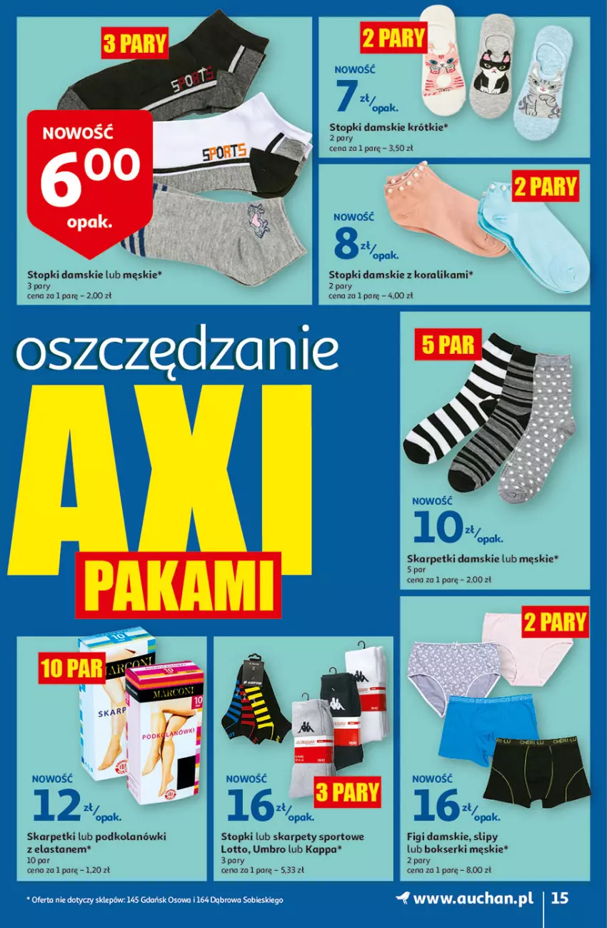 Gazetka promocyjna Auchan - Hiperoszczędzanie w wersji Maxi Paki Hipermarkety - ważna 16.09 do 22.09.2021 - strona 15 - produkty: Bokserki, Figi, Karp, Por, Ser, Skarpetki, Slipy, Sport, Top