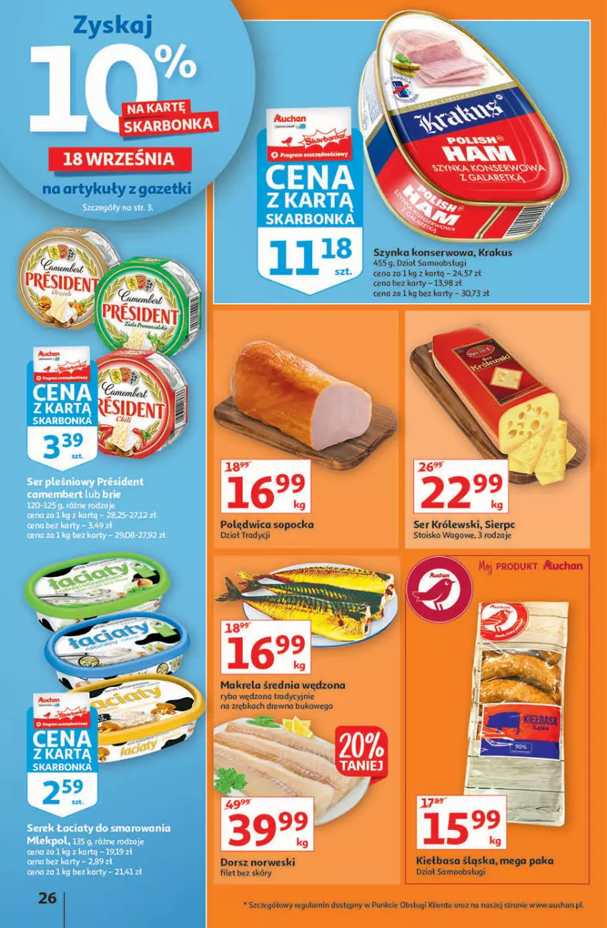 Gazetka promocyjna Auchan - Hiperoszczędzanie w wersji Maxi Paki Hipermarkety - ważna 16.09 do 22.09.2021 - strona 26 - produkty: Fa, Krakus, Królewski, Ser, Szynka, Szynka konserwowa