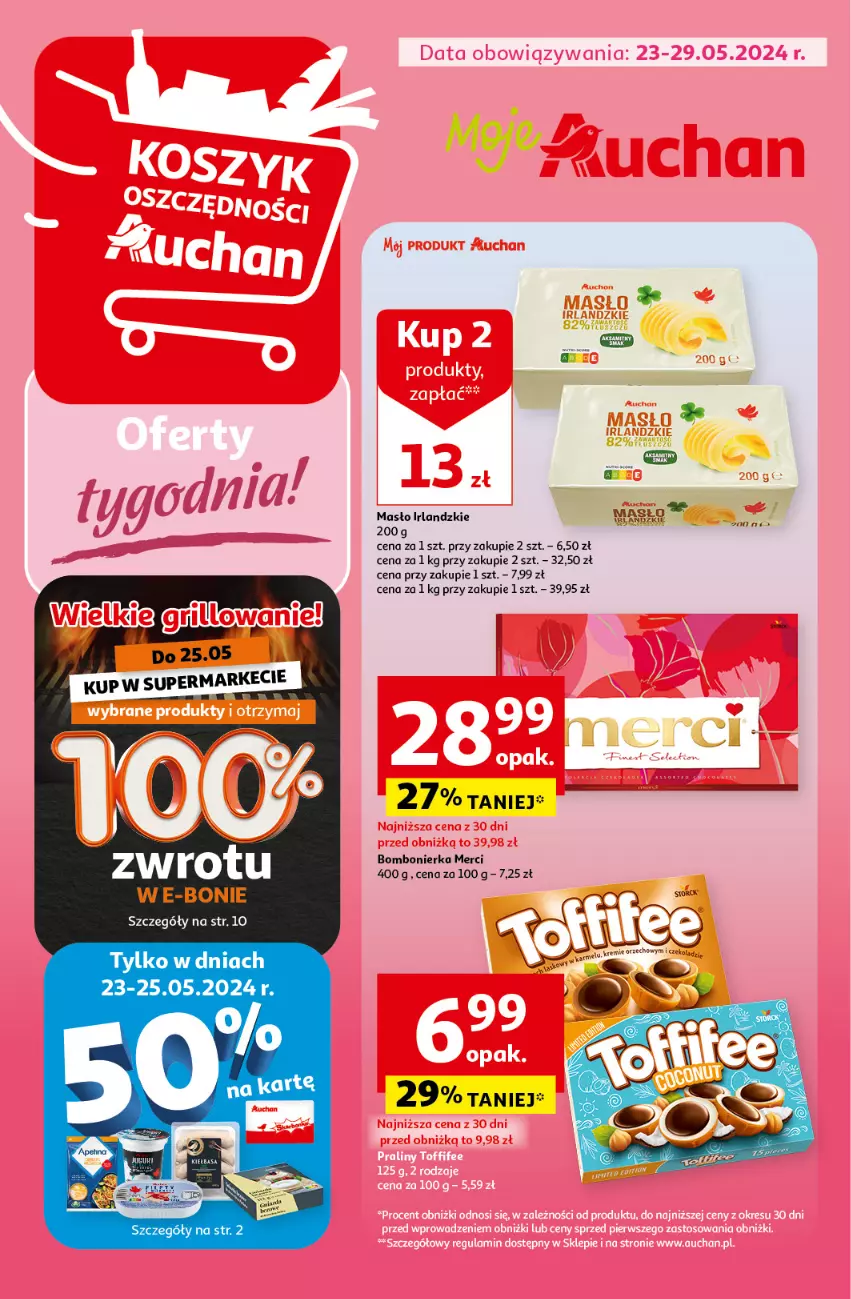 Gazetka promocyjna Auchan - Gazetka Oferty tygodnia Moje Auchan - ważna 23.05 do 29.05.2024 - strona 1 - produkty: Masło, Merci