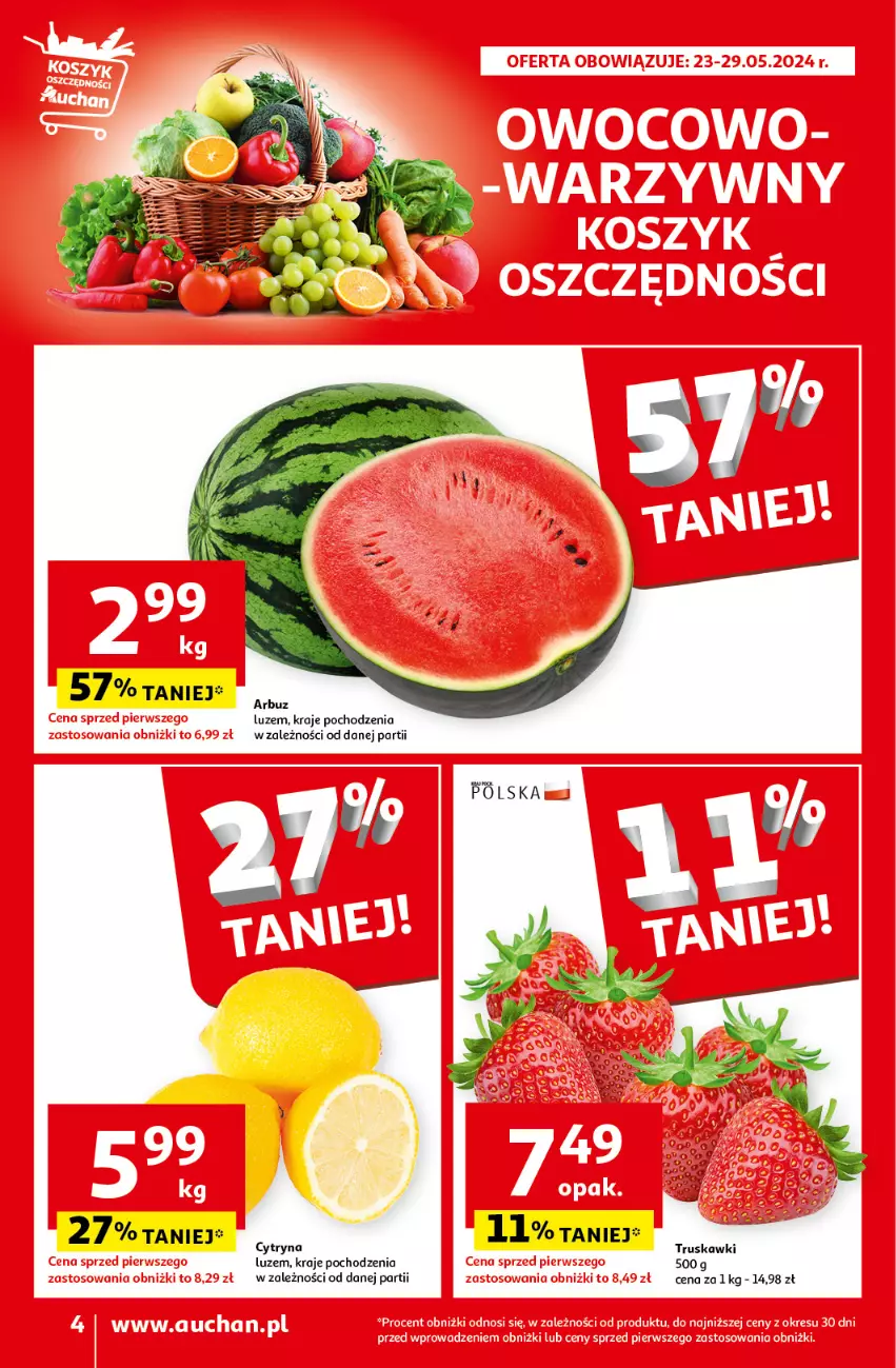 Gazetka promocyjna Auchan - Gazetka Oferty tygodnia Moje Auchan - ważna 23.05 do 29.05.2024 - strona 4 - produkty: Arbuz, Truskawki