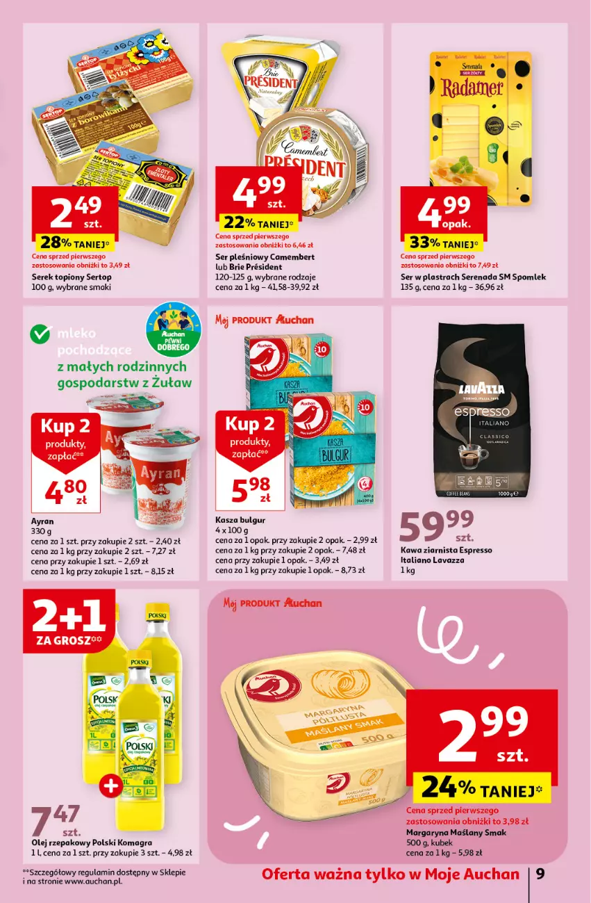 Gazetka promocyjna Auchan - Gazetka Oferty tygodnia Moje Auchan - ważna 23.05 do 29.05.2024 - strona 9 - produkty: Brie, Bulgur, Camembert, Gra, Kasza, Kawa, Kawa ziarnista, Kubek, Lavazza, LG, Margaryna, Olej, Olej rzepakowy, Ser, Ser pleśniowy, Serek, Top