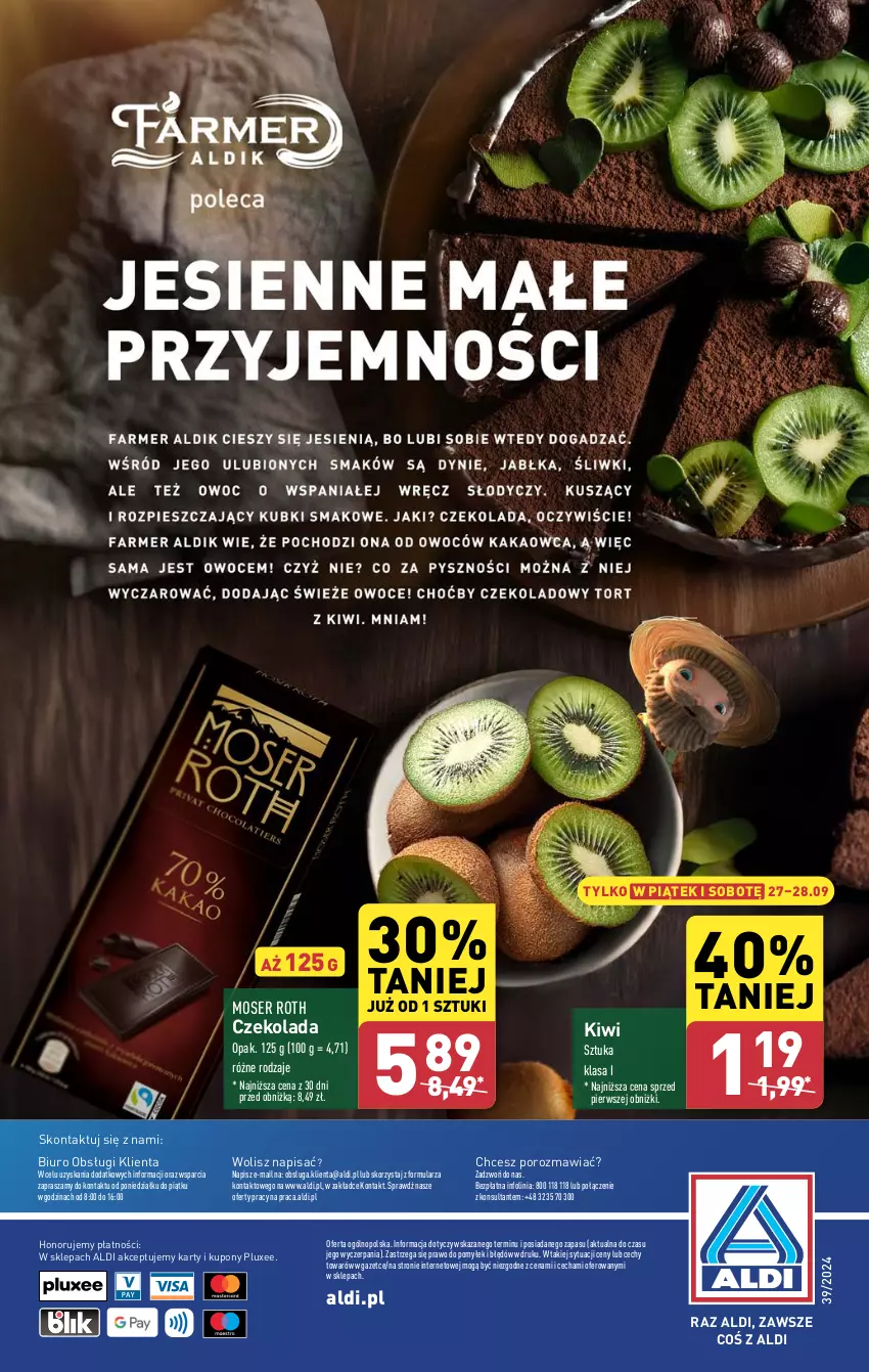 Gazetka promocyjna Aldi - Farmer ALDIK poleca świeże owoce i warzywa - ważna 23.09 do 28.09.2024 - strona 8 - produkty: Biuro, Czekolada, Kiwi, Moser Roth, O nas, Por, Ser