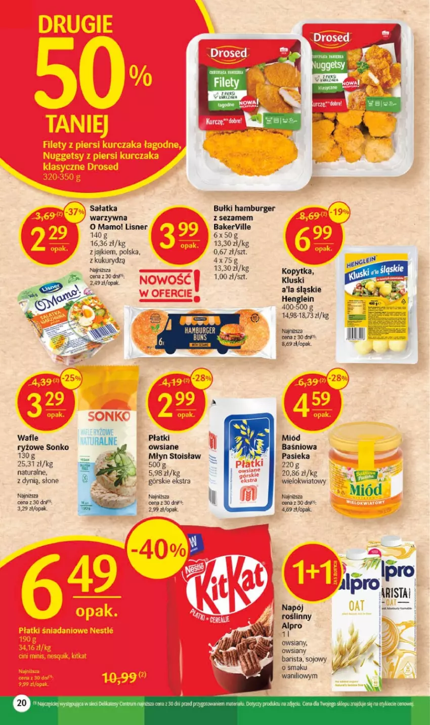 Gazetka promocyjna Delikatesy Centrum - Gazetka DC31 - ważna 10.08 do 16.08.2023 - strona 20 - produkty: Alpro, Burger, Dynią, Hamburger, Kopytka, Lisner, Miód, Napój, Napój roślinny, Płatki owsiane, Rum, Ryż, Sałat, Sałatka, Sałatka warzywna, Sezam, Sonko, Wafle