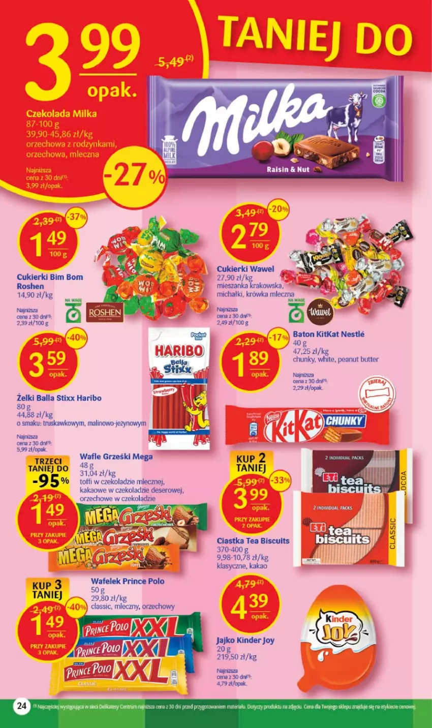 Gazetka promocyjna Delikatesy Centrum - Gazetka DC31 - ważna 10.08 do 16.08.2023 - strona 24 - produkty: Baton, Ciastka, Cukier, Cukierki, Deser, Grześki, Haribo, Kakao, Kinder, Michałki, Prince Polo, Rum, Ser, Wafelek, Wawel