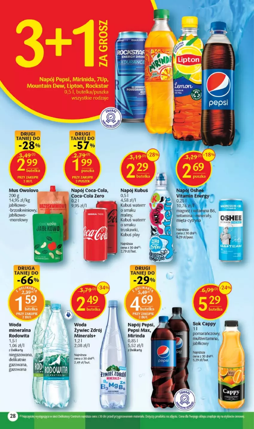 Gazetka promocyjna Delikatesy Centrum - Gazetka DC31 - ważna 10.08 do 16.08.2023 - strona 28 - produkty: Coca-Cola, Kubuś, Kubuś Waterrr, Magnez, Mirinda, Mus, Napój, Oshee, Pepsi, Pepsi max, Rum, Woda