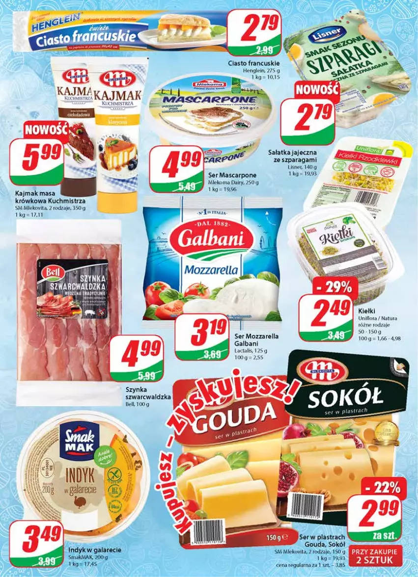 Gazetka promocyjna Dino - Gazetka - ważna 24.03 do 30.03.2021 - strona 16 - produkty: Ciasto francuskie, Galbani, Gin, Kiełki, Lisner, Masa krówkowa, Mascarpone, Mleko, Mlekovita, Mozzarella, Sałat, Sałatka, Ser