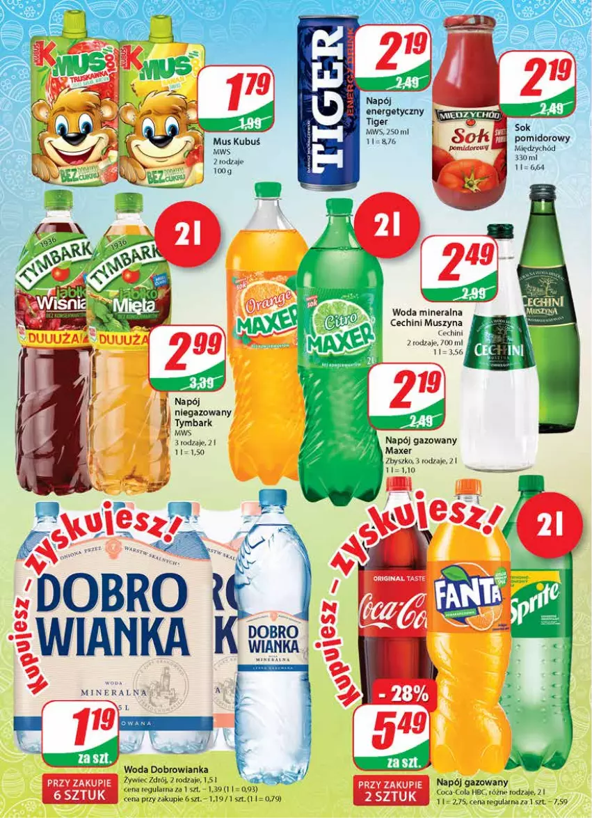 Gazetka promocyjna Dino - Gazetka - ważna 24.03 do 30.03.2021 - strona 2 - produkty: Coca-Cola, Dobrowianka, Kubuś, Maxer, Mus, Napój, Napój gazowany, Napój niegazowany, Sok, Szyna, Tymbark, Woda, Woda mineralna