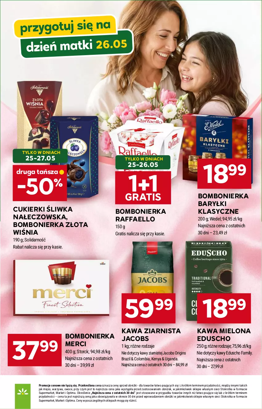 Gazetka promocyjna Stokrotka - Market - ważna 21.05 do 27.05.2026 - strona 12 - produkty: Baryłki, Cukier, Cukierki, Fa, Gin, Gra, Jacobs, Kawa, Kawa mielona, Kawa ziarnista, Merci, Mięso, Optima, Owoce, Raffaello, Warzywa