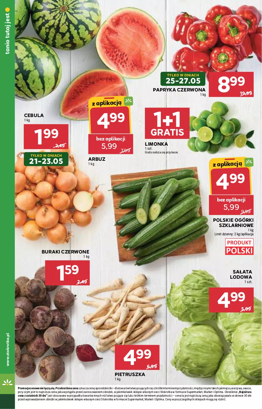 Gazetka promocyjna Stokrotka - Market - ważna 21.05 do 27.05.2026 - strona 16 - produkty: Arbuz, Buraki, Cebula, Gra, Limonka, Mięso, Optima, Owoce, Papryka, Papryka czerwona, Pietruszka, Sałat, Sałata lodowa, Warzywa