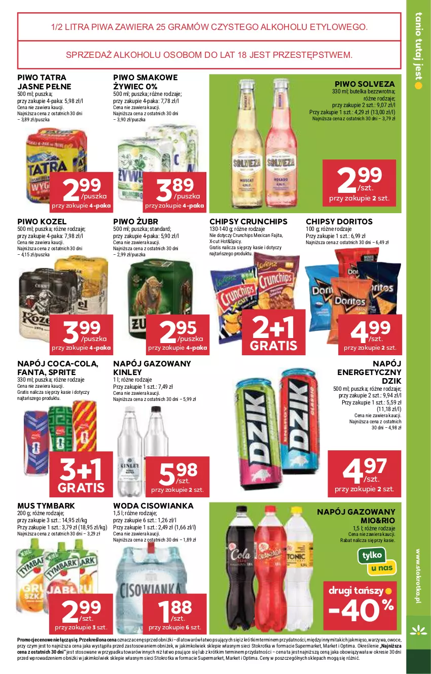 Gazetka promocyjna Stokrotka - Market - ważna 21.05 do 27.05.2026 - strona 31 - produkty: Chipsy, Cisowianka, Coca-Cola, Crunchips, Fa, Fanta, Gra, Kozel, Mięso, Mus, Napój, Napój energetyczny, Napój gazowany, Optima, Owoce, Piwa, Piwo, Sprite, Tatra, Tymbark, Warzywa, Woda