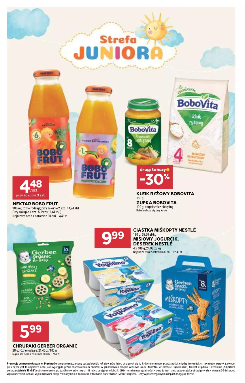 Gazetka promocyjna Stokrotka - Market - ważna 21.05 do 27.05.2026 - strona 40 - produkty: BoboVita, Ciastka, Deser, Gerber, Mięso, Nektar, Nestlé, Optima, Owoce, Ryż, Ser, Serek, Warzywa