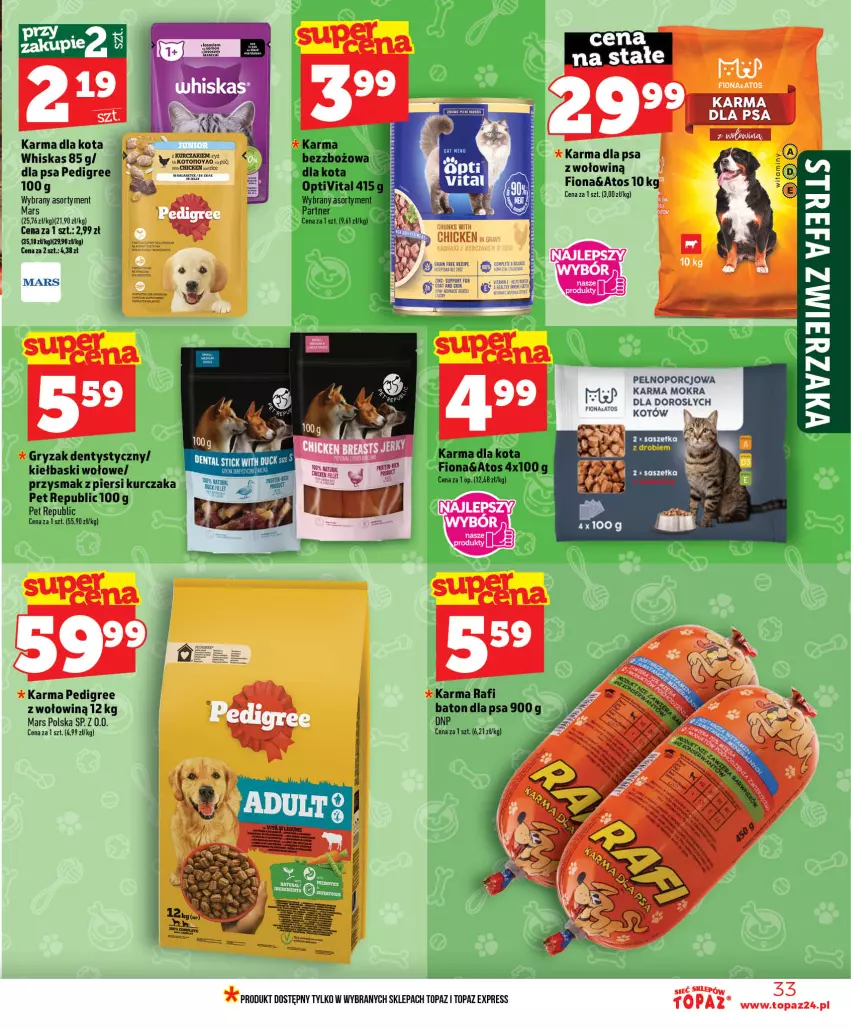 Gazetka promocyjna Topaz - Gazetka - ważna 16.07 do 22.07.2026 - strona 33 - produkty: Baton, Baton dla psa, Gry, Kurczak, Mars, Pedigree, Por, Top, Whiskas