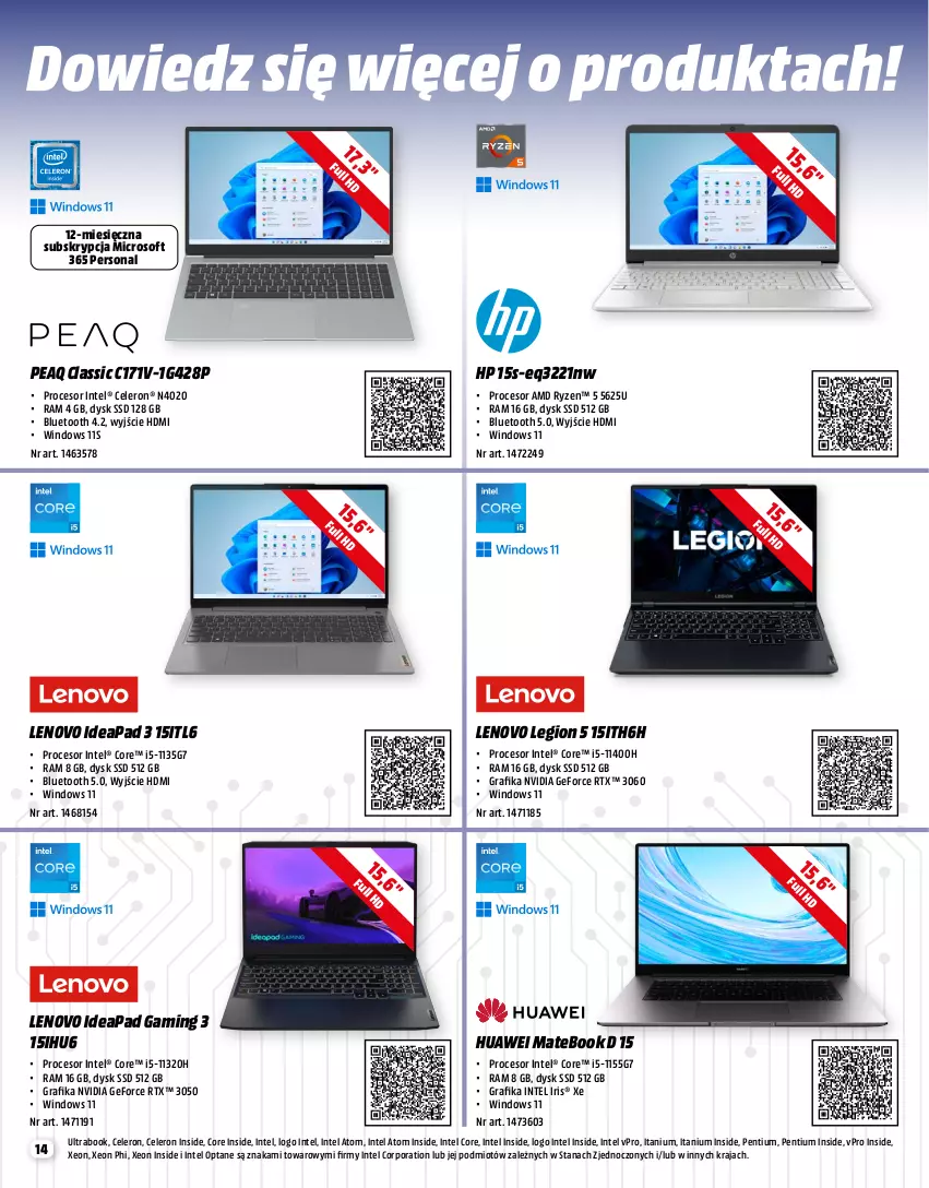 Gazetka promocyjna Media Markt - Gazetka Media Markt - ważna 01.06 do 30.06.2023 - strona 14 - produkty: Gra, Grafika, HP, Huawei, Huawei MateBook, Intel, Lenovo, Pentium, Por, Procesor