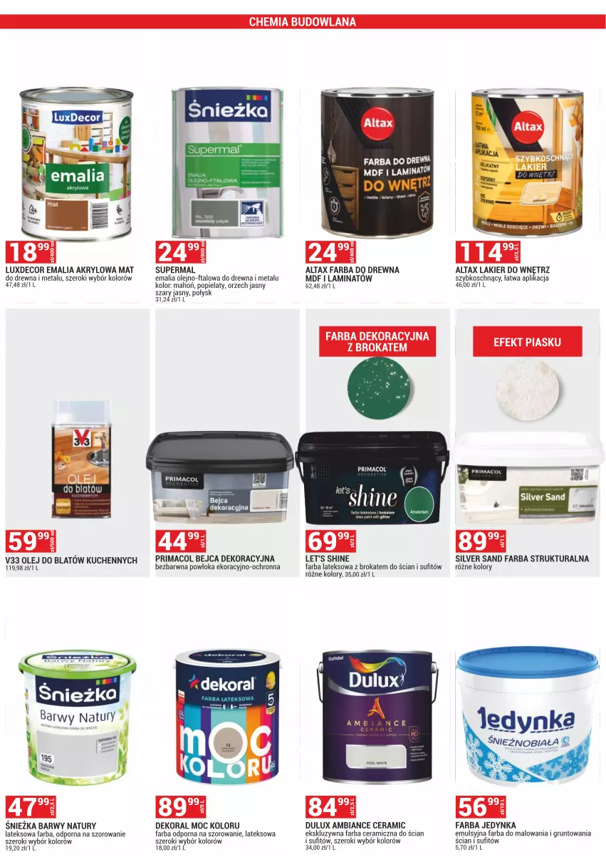 Gazetka promocyjna Merkury Market - ważna 01.02 do 29.02.2024 - strona 38 - produkty: Dekoral, Dulux, Fa, Farba ceramiczna, Farba lateksowa, Grunt, Lakier, LANA, Let's shine, LuxDecor, Olej, Por, Prima