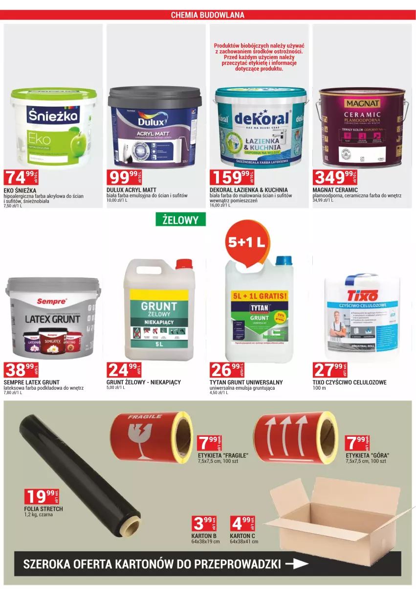 Gazetka promocyjna Merkury Market - ważna 01.02 do 29.02.2024 - strona 39 - produkty: Dekoral, Dulux, Emulsja, Fa, Farba akrylowa, Farba do wnętrz, Grunt, Kuchnia, LANA, Magnat Ceramic, Podkład, Por, Tytan