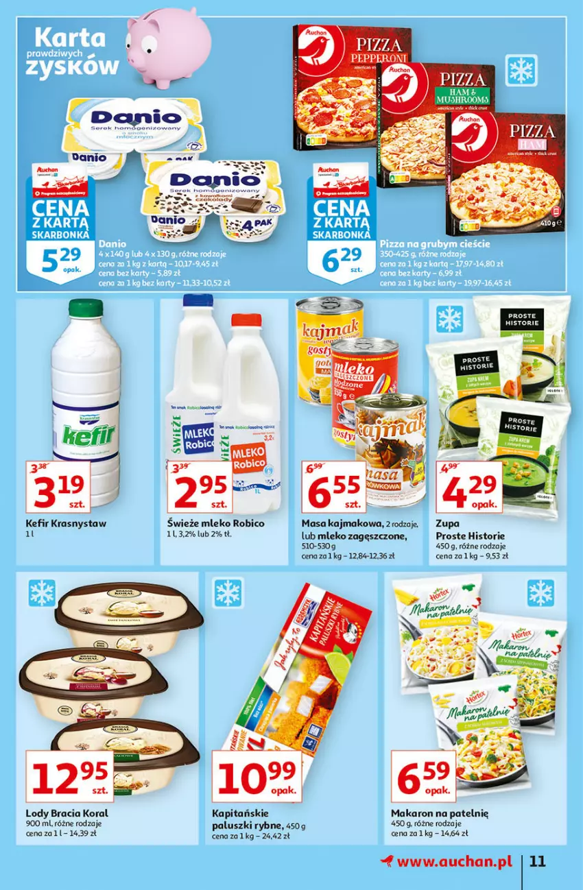 Gazetka promocyjna Auchan - Hiperoszczędzanie z aplikacją Auchan Hipermarkety - ważna 23.09 do 29.09.2021 - strona 11 - produkty: BIC, Kefir, LG, Lody, Makaron, Mleko, Mleko zagęszczone, Paluszki rybne, Pizza, Robico