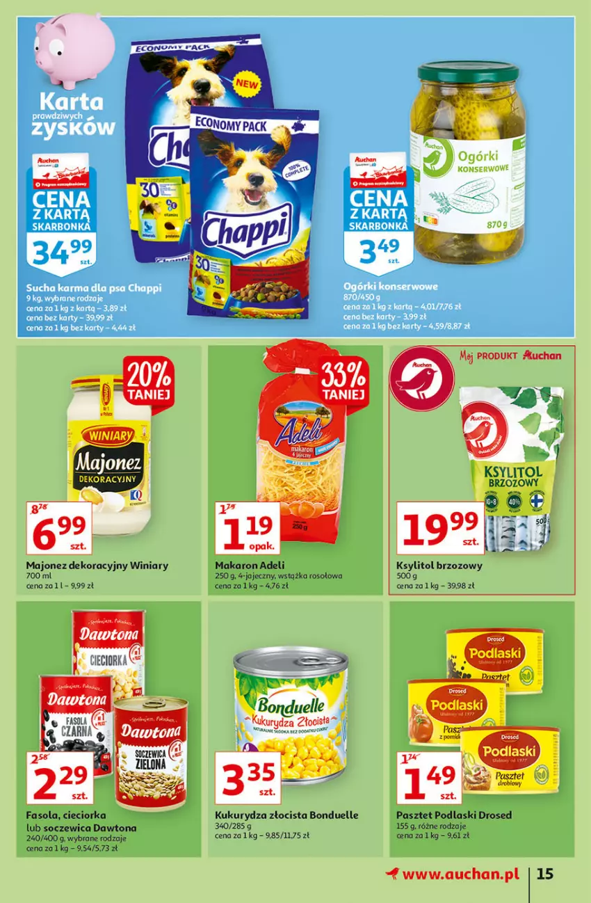 Gazetka promocyjna Auchan - Hiperoszczędzanie z aplikacją Auchan Hipermarkety - ważna 23.09 do 29.09.2021 - strona 15 - produkty: Bonduelle, Cieciorka, Dawtona, Fa, Fasola, Ksylitol, Majonez, Makaron, Orka, Pasztet, Podlaski, Winiary, Wstążka