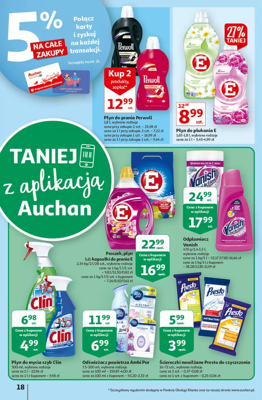 Gazetka promocyjna Auchan - Hiperoszczędzanie z aplikacją Auchan Hipermarkety - ważna 23.09 do 29.09.2021 - strona 18 - produkty: Ambi Pur, Clin, Kapsułki do prania, Odplamiacz, Odświeżacz powietrza, Perwoll, Płyn do mycia, Płyn do płukania, Płyn do prania, Presto, Pur, Vanish