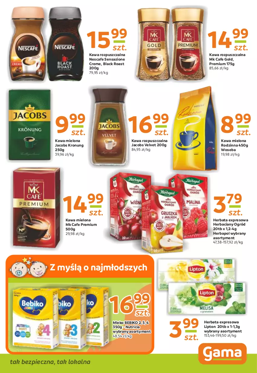 Gazetka promocyjna Gama - Gazetka Gama - ważna 15.04 do 25.04.2021 - strona 5 - produkty: Bebiko, Herbapol, Herbata, Jacobs, Jacobs Velvet, Kawa, Kawa mielona, Kawa rozpuszczalna, Lack, Lipton, Mleko, Ogród, Piec, Velvet, Woseba