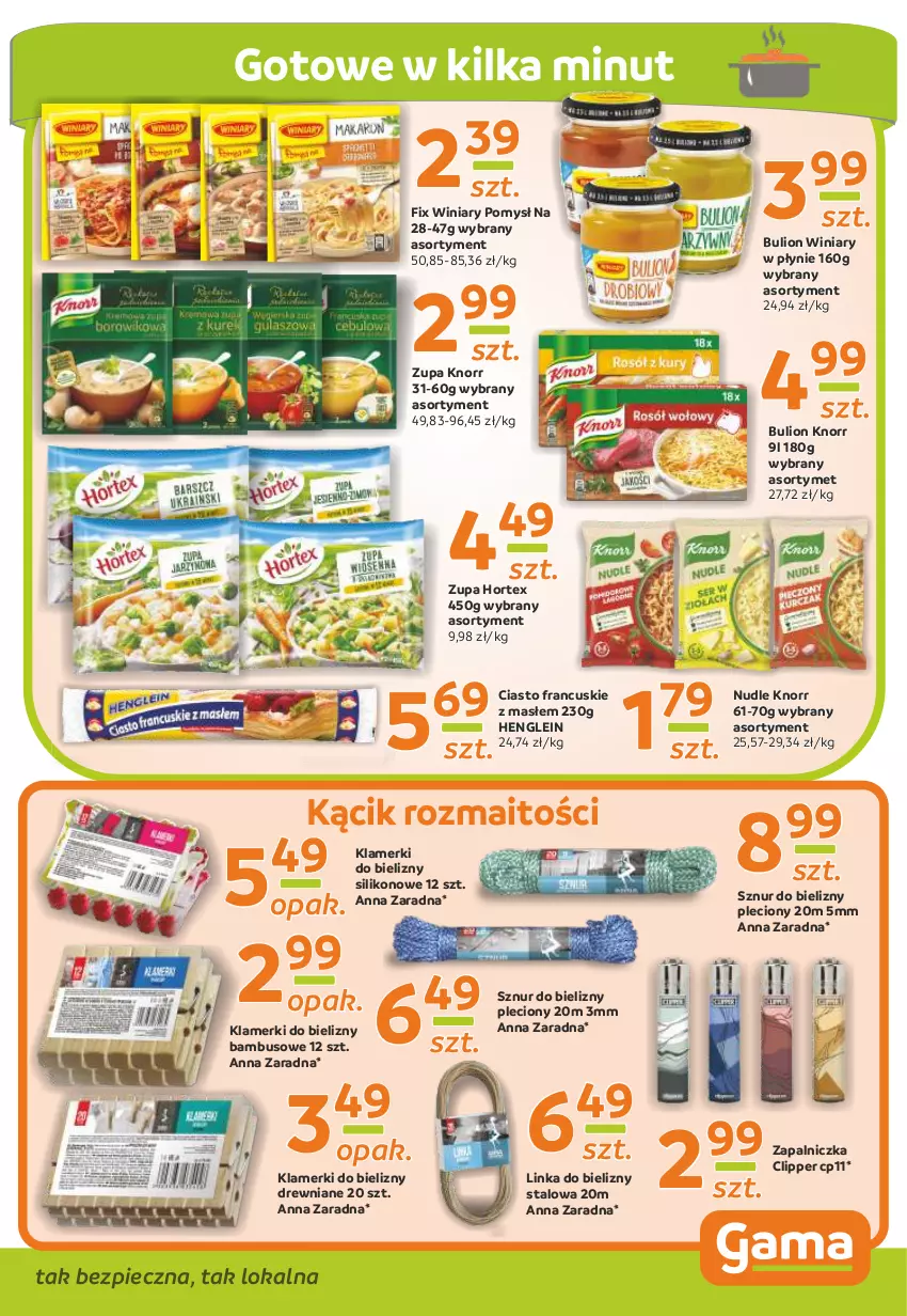 Gazetka promocyjna Gama - Gazetka Gama - ważna 15.04 do 25.04.2021 - strona 9 - produkty: Bulion, Ciasto francuskie, Hortex, Inka, Knorr, Lion, Piec, Winiary, Zapalniczka, Zupa