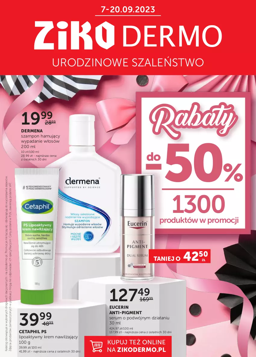 Gazetka promocyjna Ziko - Gazetka Ziko Dermo - ważna 07.09 do 20.09.2023 - strona 1 - produkty: Cetaphil, Dermena, Krem nawilżający, Rum, Ser, Serum, Szal, Szampon