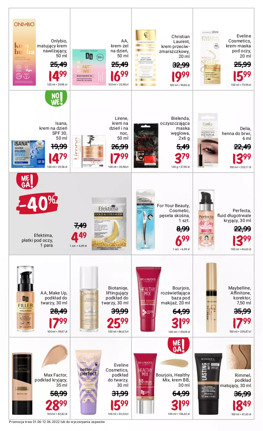 Gazetka promocyjna Rossmann - ważna 01.06 do 12.06.2022 - strona 10 - produkty: Bell, Bielenda, Bourjois, Eveline, Fa, For Your Beauty, Isana, Krem bb, Krem na dzień, Krem na dzień i na noc, Krem nawilżający, Krem przeciwzmarszczkowy, Laur, Lirene, Makijaż, Mars, Maska, Max Factor, Maybelline, Perfecta, Pęseta, Podkład, Podkład do twarzy, Podkład matujący