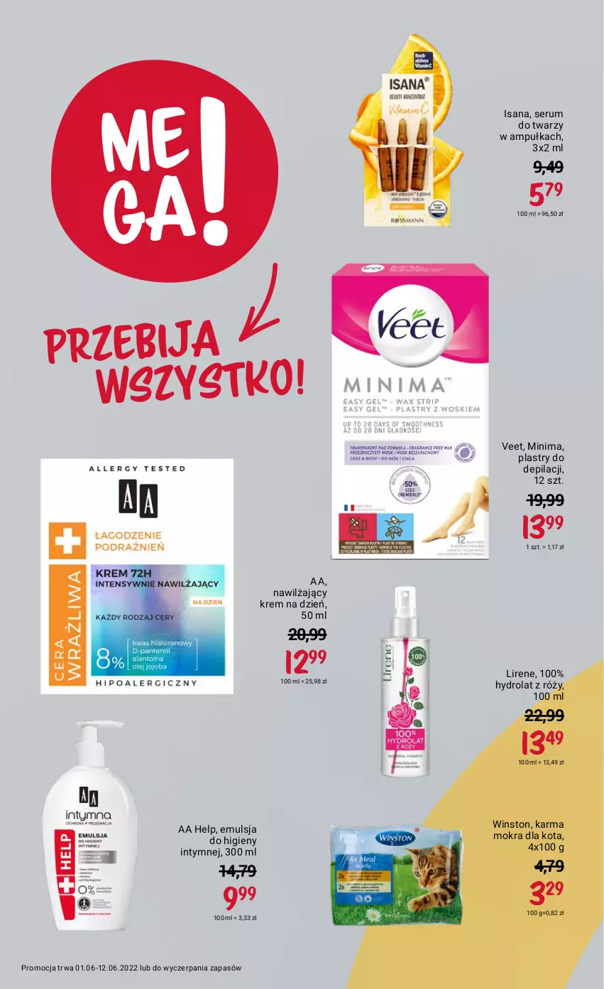 Gazetka promocyjna Rossmann - ważna 01.06 do 12.06.2022 - strona 3 - produkty: Emulsja, Hydrolat, Isana, Krem na dzień, Lirene, Plastry do depilacji, Rum, Ser, Serum, Serum do twarzy, Veet, Winston