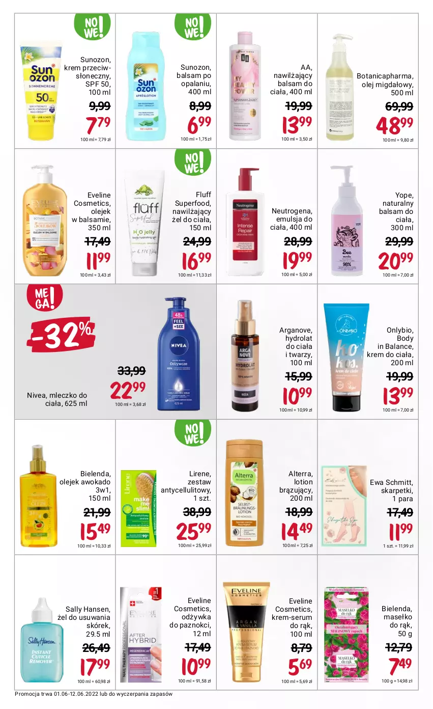 Gazetka promocyjna Rossmann - ważna 01.06 do 12.06.2022 - strona 4 - produkty: Alterra, Balsam do ciała, Bielenda, Body, Emulsja, Eveline, Ewa Schmitt, Hydrolat, Karp, Krem do ciała, Lirene, Mleczko, Mleczko do ciała, Nawilżający balsam, Neutrogena, Nivea, Odżywka, Olej, Rum, Sally Hansen, Ser, Serum, Serum do rąk, Skarpetki, Yope