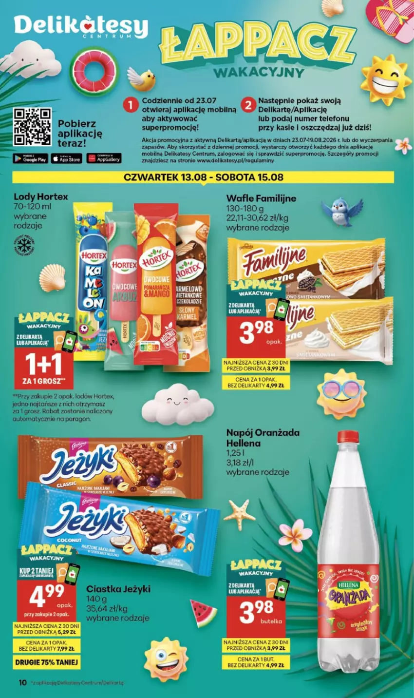 Gazetka promocyjna Delikatesy Centrum - Franczyza DC33 Czwartek - ważna 13.08 do 19.08.2026 - strona 10 - produkty: Fa, Hellena, Hortex, Lody, Mobil, Napój, Oranżada, Rum, Telefon, Wafle, Wanna