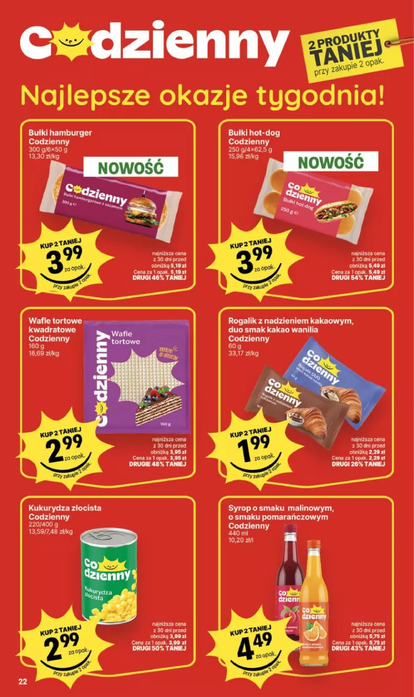 Gazetka promocyjna Delikatesy Centrum - Franczyza DC33 Czwartek - ważna 13.08 do 19.08.2026 - strona 22 - produkty: Burger, Hamburger, Kakao, Rogal, Syrop, Wafle, Wafle tortowe