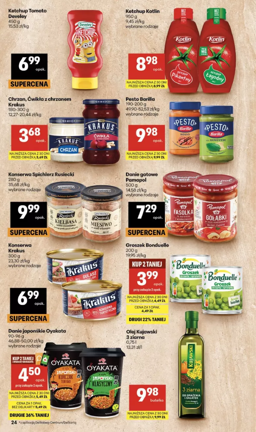 Gazetka promocyjna Delikatesy Centrum - Franczyza DC33 Czwartek - ważna 13.08 do 19.08.2026 - strona 24 - produkty: Barilla, Bonduelle, Chrzan, Danie gotowe, Gin, Groszek, Ketchup, Kotlin, Krakus, Kujawski, Olej, Pesto, Rum, Ser, Spichlerz Rusiecki