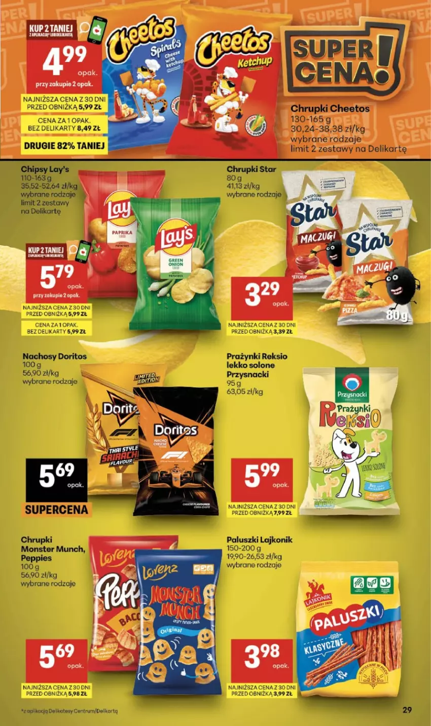 Gazetka promocyjna Delikatesy Centrum - Franczyza DC33 Czwartek - ważna 13.08 do 19.08.2026 - strona 29 - produkty: Cheetos, Chipsy, Chrupki, Lajkonik, Monster Munch, Przysnacki, Rum