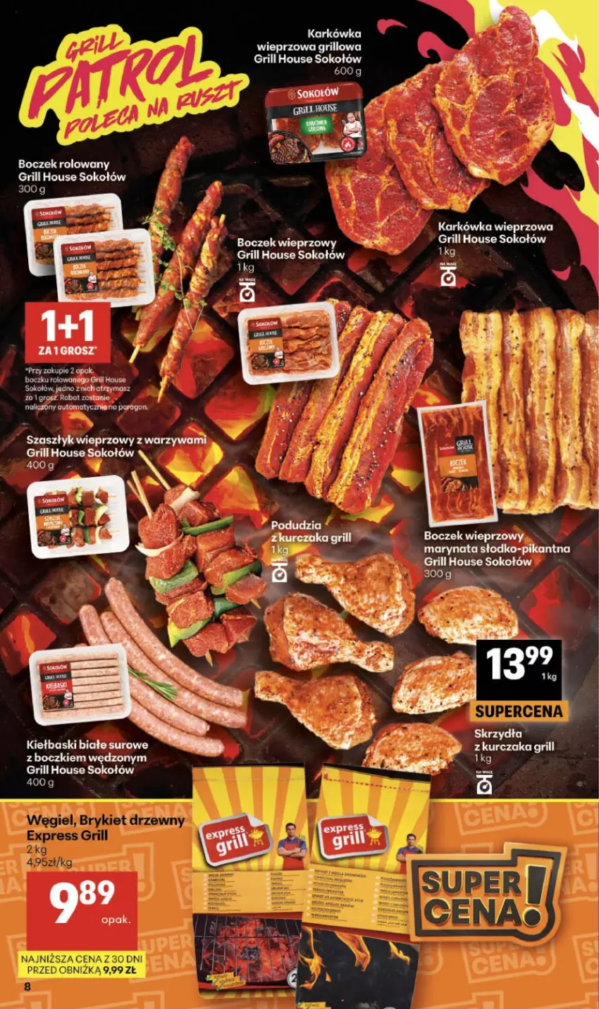Gazetka promocyjna Delikatesy Centrum - Franczyza DC33 Czwartek - ważna 13.08 do 19.08.2026 - strona 8 - produkty: Boczek, Boczek wieprzowy, Grill, Karkówka wieprzowa, Kiełbaski białe, Kurczak, LG, Sok, Sokołów, Warzywa