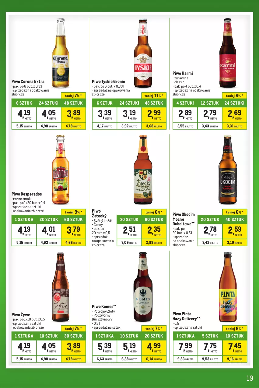 Gazetka promocyjna Makro - Kupujesz więcej płacisz mniej - oferta z alkoholem - ważna 28.11 do 24.12.2023 - strona 19 - produkty: Bursztyn, Corona Extra, Desperados, Karmi, Koc, Okocim, Piwo, Tyskie