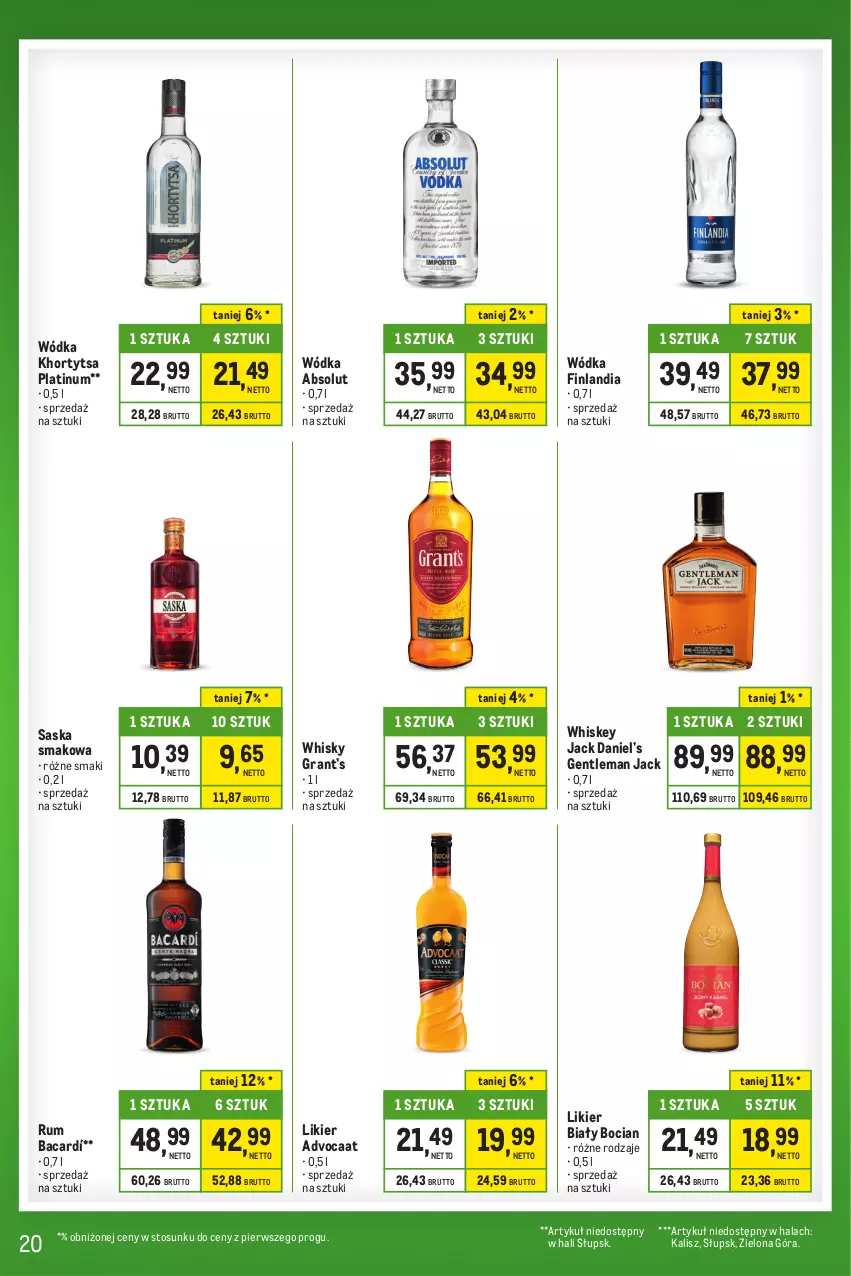 Gazetka promocyjna Makro - Kupujesz więcej płacisz mniej - oferta z alkoholem - ważna 28.11 do 24.12.2023 - strona 20 - produkty: Absolut, Advocaat, Biały Bocian, Finlandia, Gra, Likier, Rum, Saska, Whiskey, Whisky, Wódka