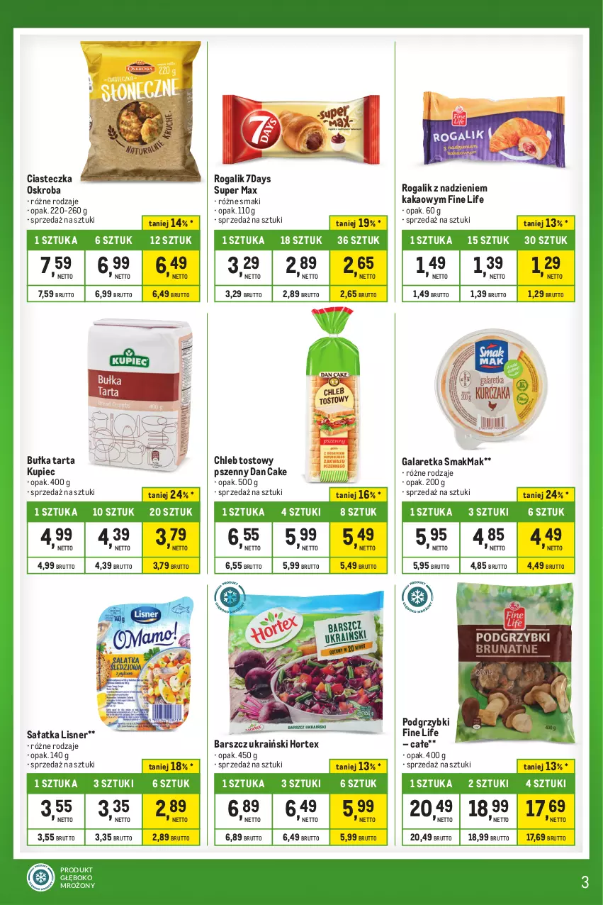 Gazetka promocyjna Makro - Kupujesz więcej płacisz mniej - oferta z alkoholem - ważna 28.11 do 24.12.2023 - strona 3 - produkty: Bułka, Bułka tarta, Chleb, Chleb tostowy, Dan Cake, Gala, Galaretka, Hortex, Kakao, Kupiec, Lisner, Piec, Podgrzybki, Rogal, Sałat, Sałatka, Tarta