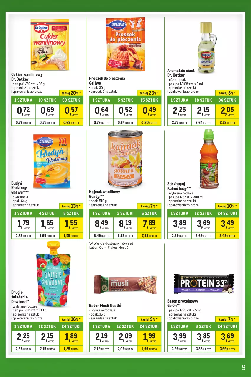 Gazetka promocyjna Makro - Kupujesz więcej płacisz mniej - oferta z alkoholem - ważna 28.11 do 24.12.2023 - strona 9 - produkty: Baton, Budyń, Corn flakes, Cukier, Cukier wanilinowy, Dawtona, Dr. Oetker, Kubuś, Mus, Napój, Nestlé, Piec, Proszek do pieczenia, Sok