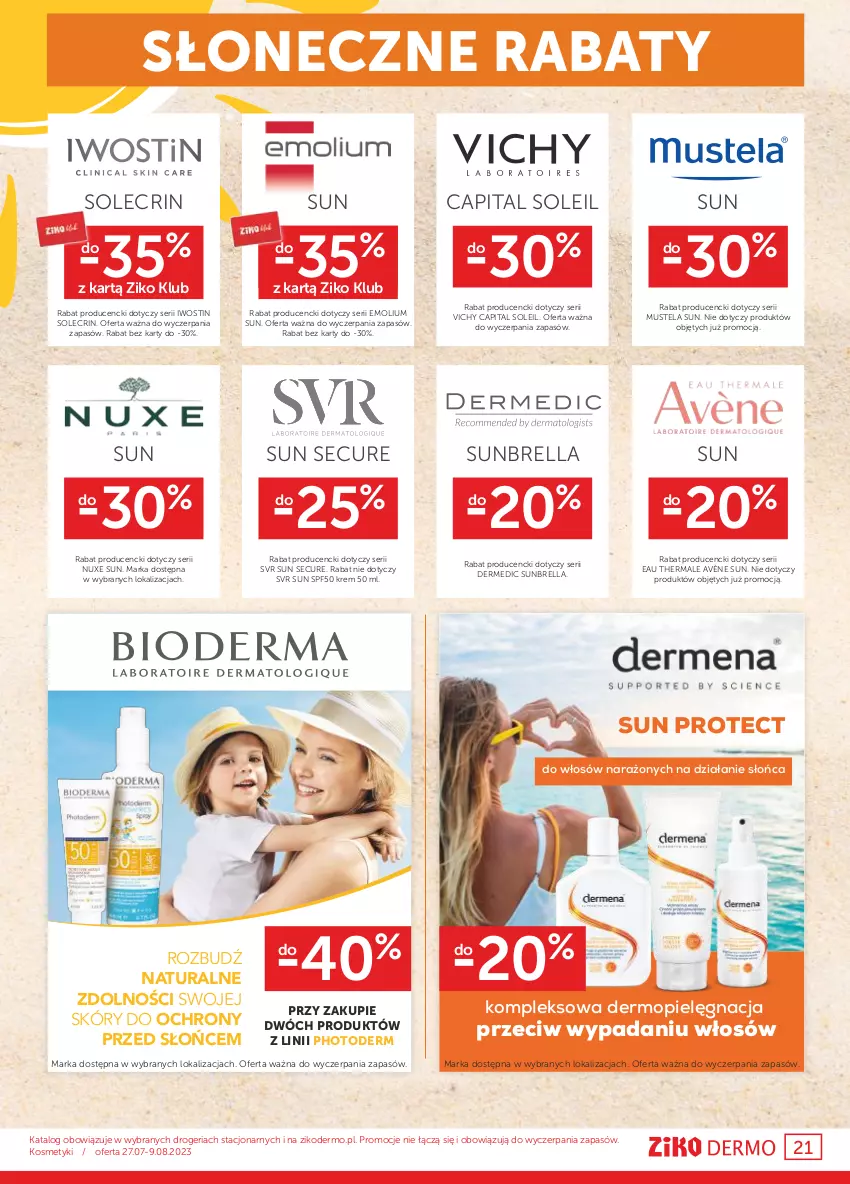 Gazetka promocyjna Ziko - Gazetka Ziko Dermo - ważna 27.07 do 09.08.2023 - strona 21 - produkty: Avène, Dermedic, Emolium, HP, Iwostin, Mop, Mus, Mustela, Nuxe, Ser, SVR, Vichy