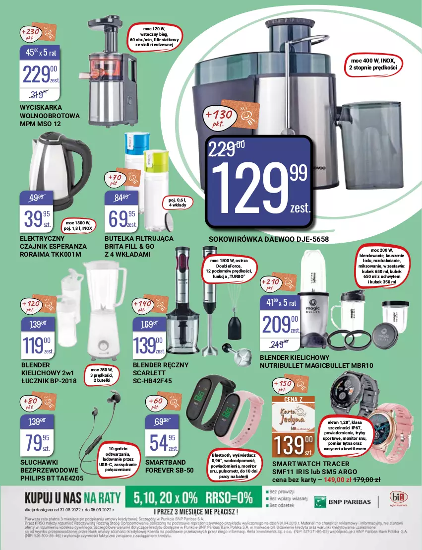 Gazetka promocyjna Bi1 - Czas na sport - ważna 31.08 do 06.09.2022 - strona 19 - produkty: Acer, Blender, Blender ręczny, Brit, Brita, Czajnik, Daewoo, Kubek, Monitor, Philips, Por, Słuchawki, Słuchawki bezprzewodowe, Smartband, Smartwatch, Sok, Sport, Top, Wyciskarka, Wyciskarka wolnoobrotowa