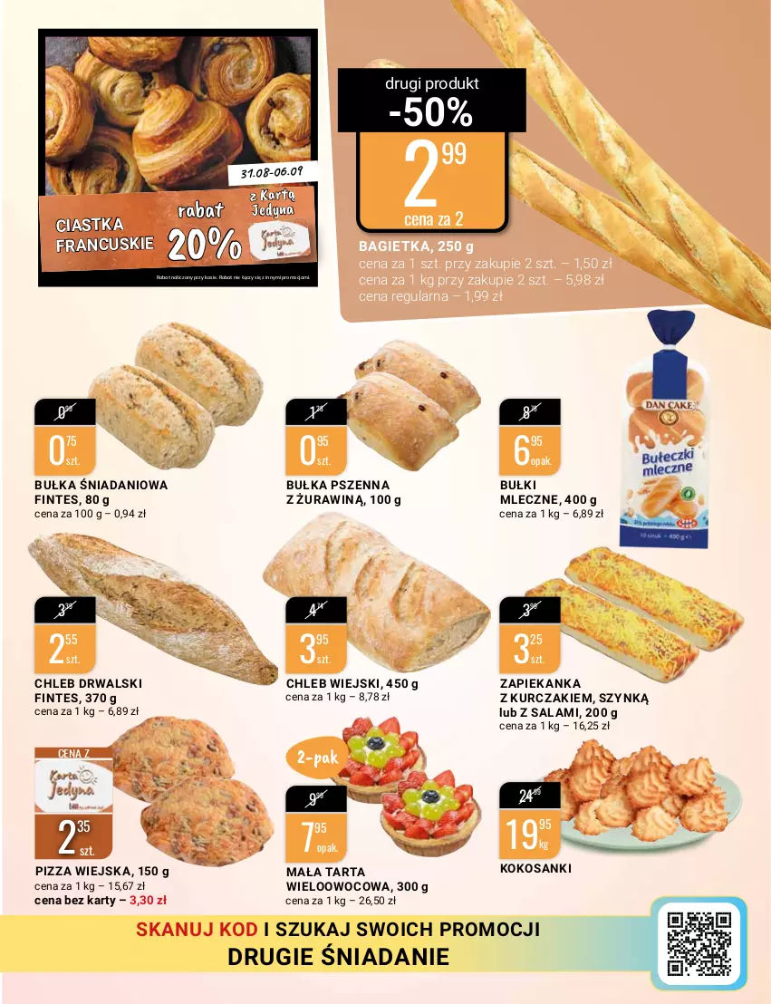 Gazetka promocyjna Bi1 - Czas na sport - ważna 31.08 do 06.09.2022 - strona 5 - produkty: Bagietka, Bułka, Chleb, Ciastka, Danio, Kokos, Kurczak, Pizza, Salami, Sanki, Tarta, Zapiekanka