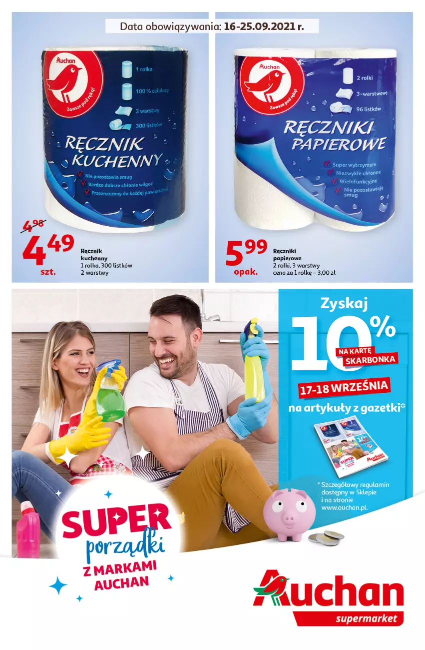 Gazetka promocyjna Auchan - Porządki Supermarkety - ważna 16.09 do 25.09.2021 - strona 1 - produkty: Papier, Ręcznik, Rolki