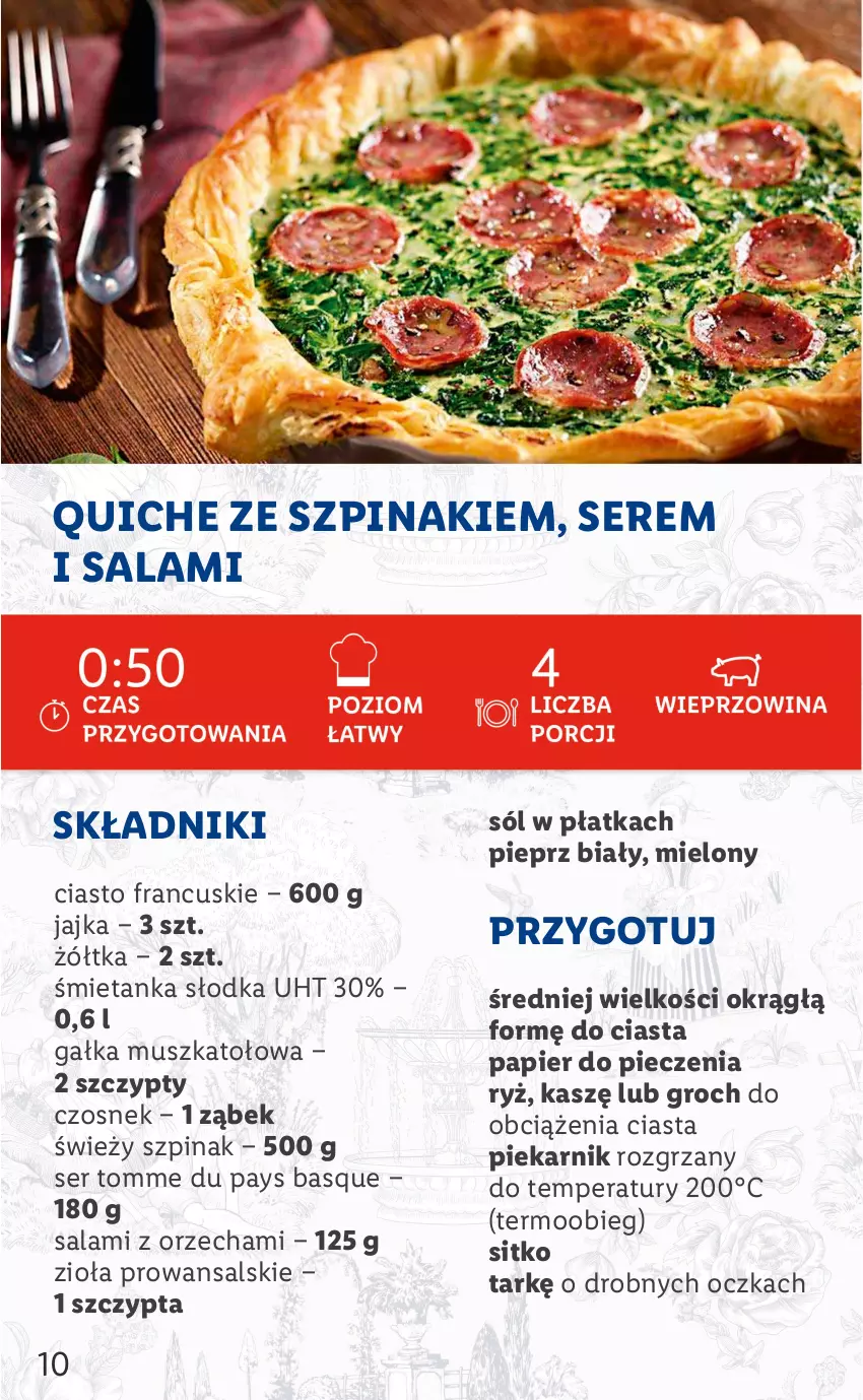 Gazetka promocyjna Lidl - KATALOG FRANCUSKI - ważna 26.09 do 01.10.2022 - strona 10 - produkty: Ciasto francuskie, Czosnek, Gałka, Groch, Mus, Papier, Papier do pieczenia, Piec, Piekarnik, Pieprz, Ryż, Salami, Ser, Sitko, Sól, Szpinak