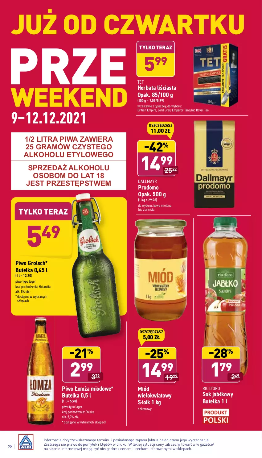 Gazetka promocyjna Aldi - Katalog spożywczy - ważna 06.12 do 12.12.2021 - strona 28 - produkty: Brit, Dallmayr, Gra, Herbata, Kawa, Kawa mielona, Miód, Nektar, Piwa, Piwo, Sok, Sok jabłkowy, Tera