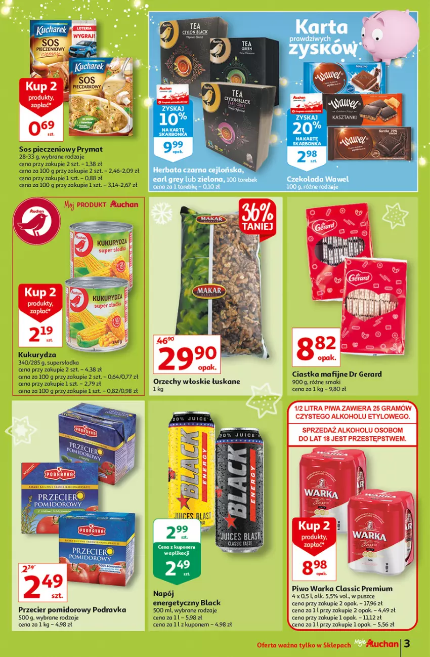 Gazetka promocyjna Auchan - Magia rabatów Moje Auchan - ważna 12.11 do 17.11.2021 - strona 3 - produkty: Ciastka, Czekolada, Dr Gerard, Earl Grey, Fa, Kukurydza, Lack, Napój, Piec, Piwo, Podravka, Prymat, Warka, Wawel