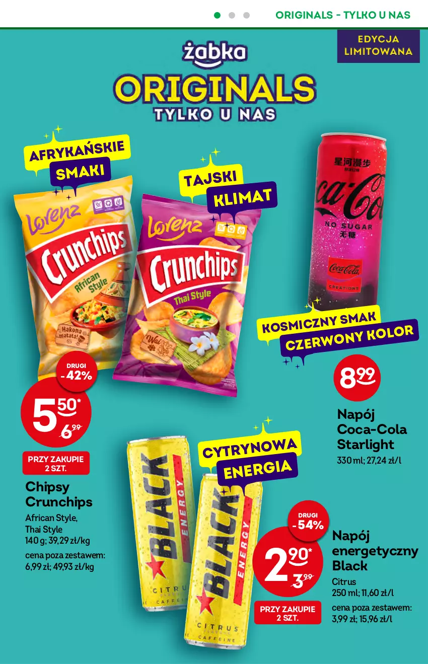 Gazetka promocyjna Żabka - ważna 27.07 do 02.08.2022 - strona 14 - produkty: Chipsy, Coca-Cola, Crunchips, Gin, Lack, Napój, Napój energetyczny