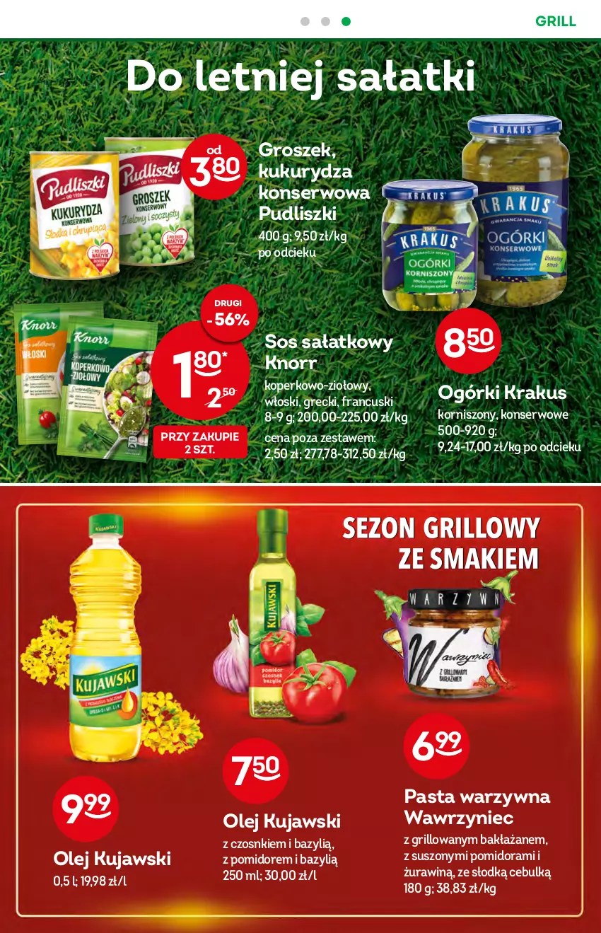 Gazetka promocyjna Żabka - ważna 27.07 do 02.08.2022 - strona 40 - produkty: Bazyl, Grill, Groszek, Knorr, Korniszony, Krakus, Kujawski, Kukurydza, Kukurydza konserwowa, Olej, Pasta warzywna, Pudliszki, Sałat, Ser, Sos