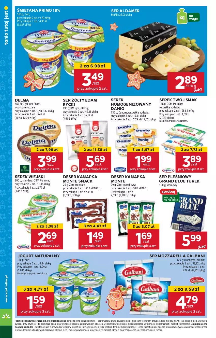 Gazetka promocyjna Stokrotka - Supermarket - ważna 12.12 do 18.12.2024 - strona 14 - produkty: Danio, Delma, Deser, Edam, Galbani, Gra, HP, Jogurt, Jogurt naturalny, Monte, Mozzarella, Ser, Ser pleśniowy, Serek, Serek homogenizowany, Serek wiejski, Twój Smak